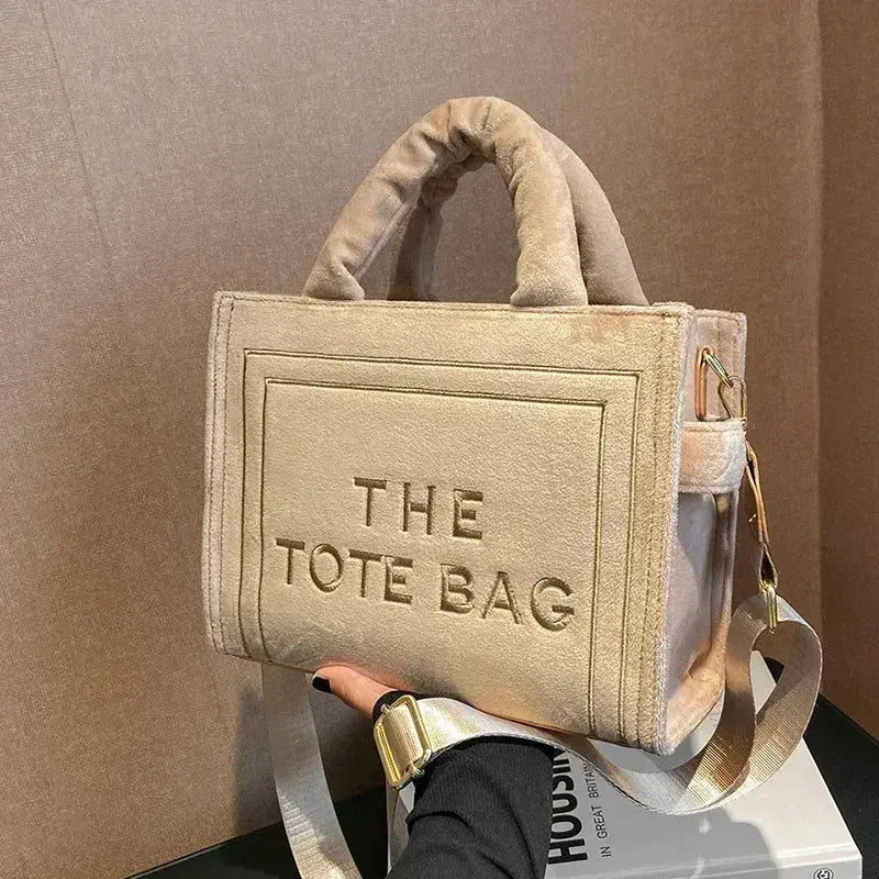 Female Square Tote Crossbody Bag Aesthetic Velour Elegant Letter Print Ladies Shoulder Bags Top Handle Women's Charisma Handbags
