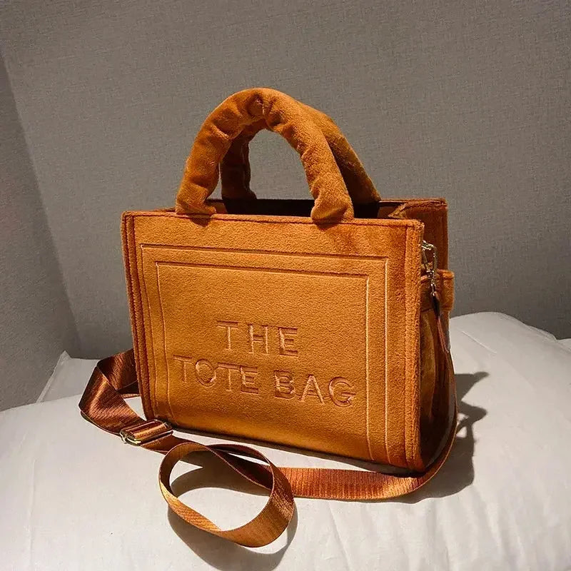 Female Square Tote Crossbody Bag Aesthetic Velour Elegant Letter Print Ladies Shoulder Bags Top Handle Women's Charisma Handbags