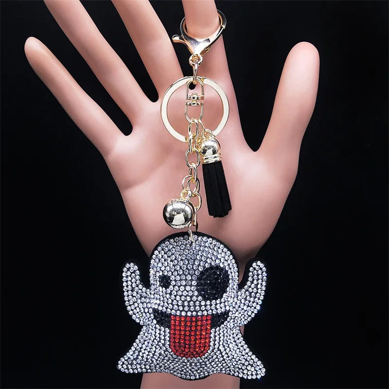 Cute Chihuahua Dog Crystal Keychain Bag Accessories for Women Gold Color Female Keyring Jewelry llaveros para mujer K7326S01