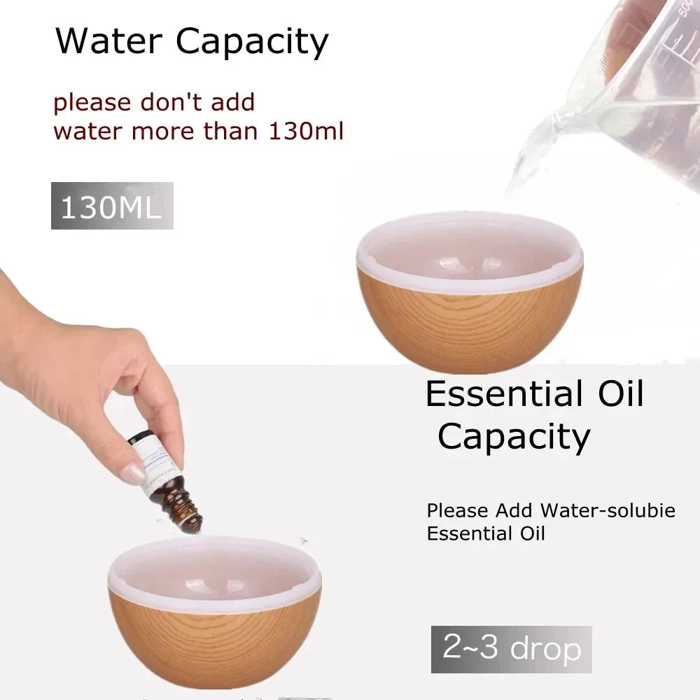 USB Aromatherapy Cool Mist Maker Dorm Room Essentials Wooden Grain Humidifier Colorful Night Light Diffuser