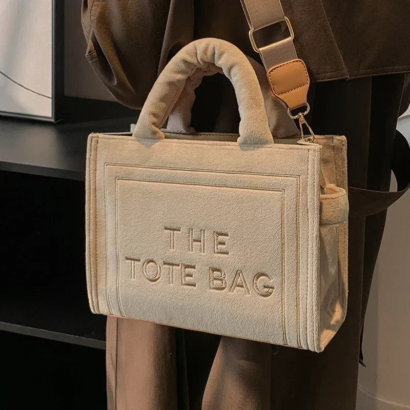 Female Square Tote Crossbody Bag Aesthetic Velour Elegant Letter Print Ladies Shoulder Bags Top Handle Women's Charisma Handbags