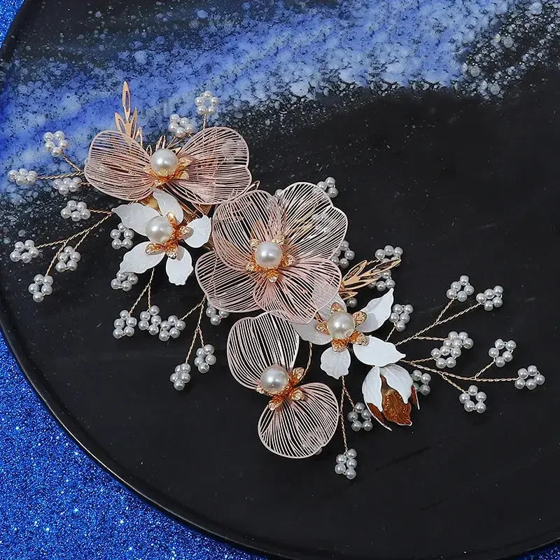 Flower Hairband Bridal Hair Jewelry Pearl Crystal Headband Elegant Birthday Party Tiara Crown Wedding Hair Accessories For Women