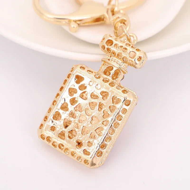 Crystal Keychain With Shiny Rhinestone Keyrings Perfume Bottle Shape Pendant For Lady Girls Bag Wallet Hanging Ornament Gifts