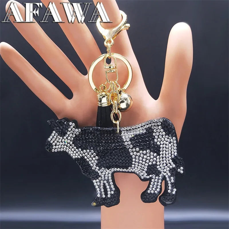 Cute Chihuahua Dog Crystal Keychain Bag Accessories for Women Gold Color Female Keyring Jewelry llaveros para mujer K7326S01
