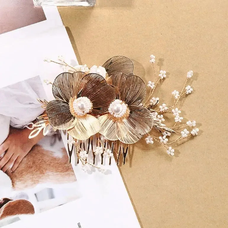 Flower Hairband Bridal Hair Jewelry Pearl Crystal Headband Elegant Birthday Party Tiara Crown Wedding Hair Accessories For Women