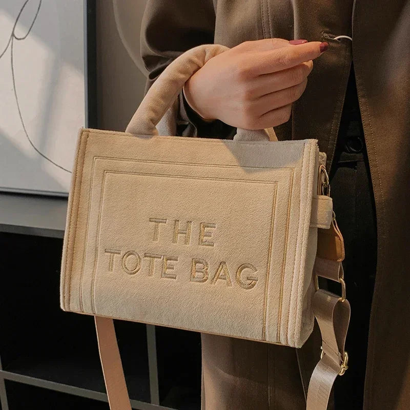 Female Square Tote Crossbody Bag Aesthetic Velour Elegant Letter Print Ladies Shoulder Bags Top Handle Women's Charisma Handbags