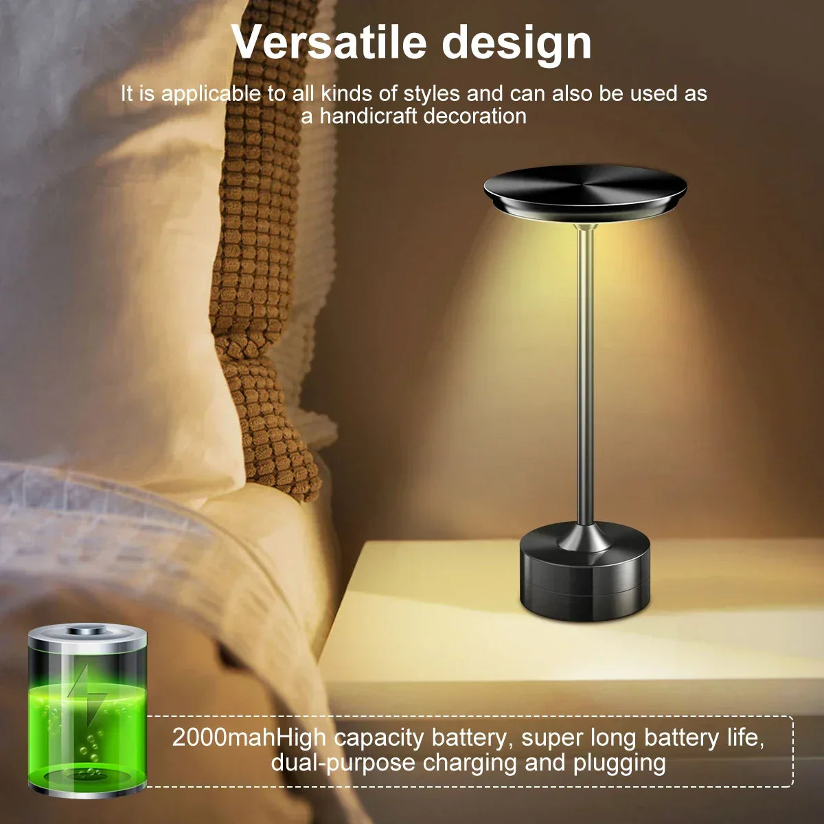 Wireless Table Lamp With Touch Sensor (Rechargeable)