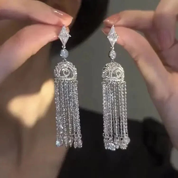 Fashion Luxury Geometric Dangle Drop Earrings for Women Wedding Party Jewelry Accessories Gorgeous Cubic Zirconia Bridal Brincos