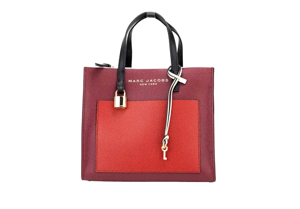 Marc Jacobs Grind Mini Leather Tote – Pomegranate Color block Crossbody Bag